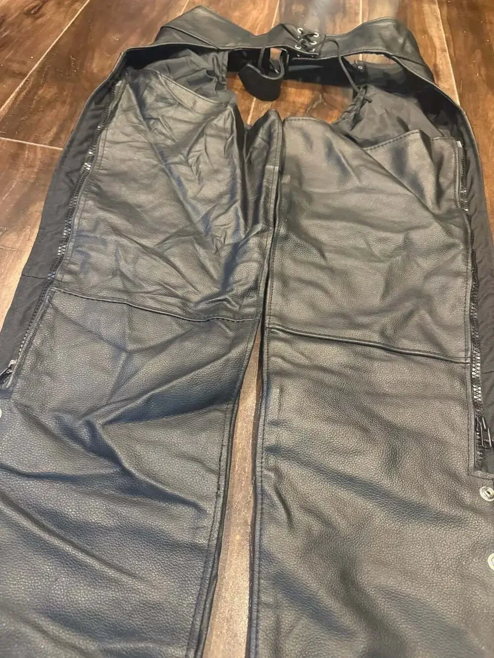 Alpha Cycle Gear Black Leather Motorcycle Chaps